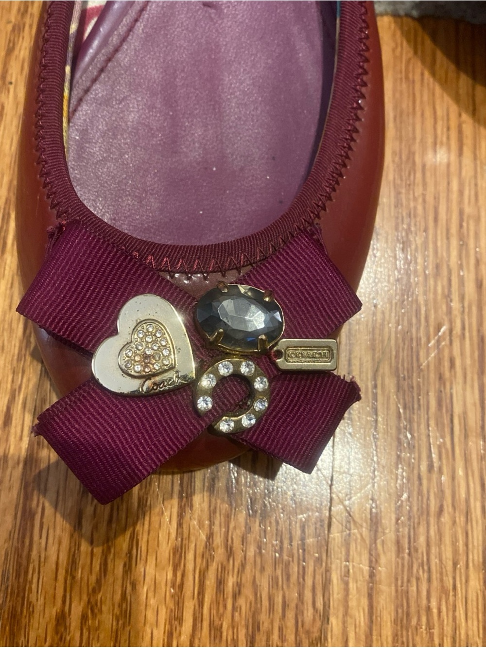 Women’s Burgundy Bow Ballet Flats - Picture 2 of 11